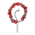 thumbnail image 1 of Delight Jewelry Silvertone Be Strong and Courageous Bar Red Paw Print Bead Bracelet, 7"+2", 1 of 4