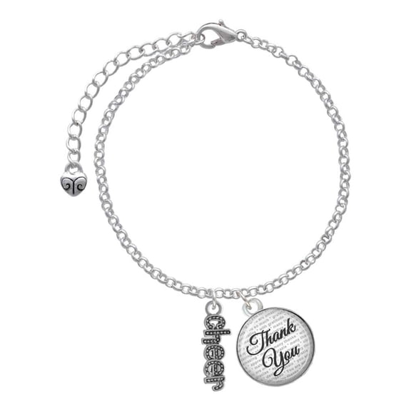 Delight Jewelry Silvertone Beaded ''Cheer'' - Domed Thank You Charm Bracelet, 6"+2"