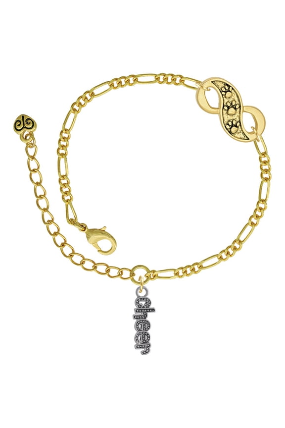 Silvertone Beaded ''Cheer'' Gold-tone Paw Infinity Link Chain Bracelet, 6"+2" Extender