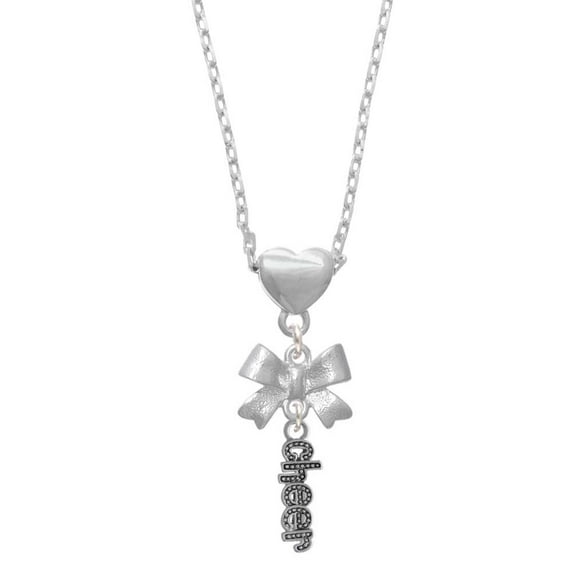 Delight Jewelry Silvertone Beaded ''Cheer'' Silver tone Bow Heart Necklace