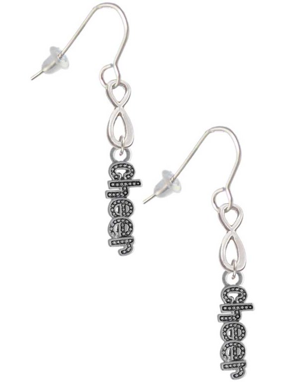 Silvertone Beaded ''Cheer'' Silver tone Infinity French Earrings