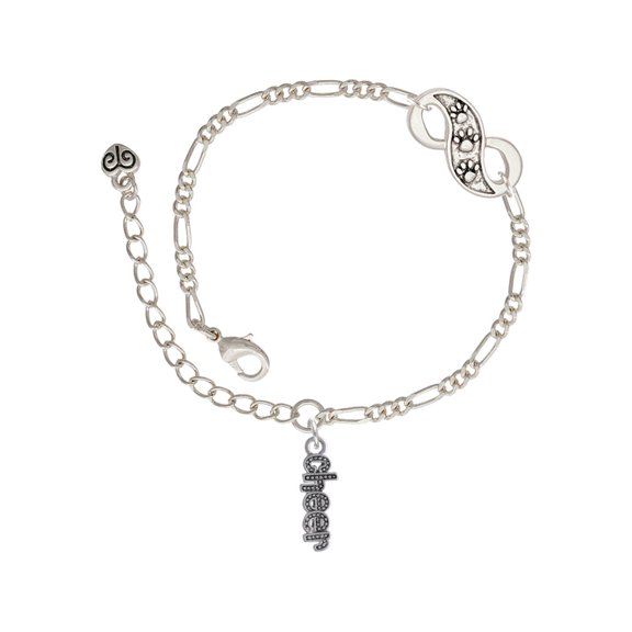 Delight Jewelry Silvertone Beaded ''Cheer'' Silver-tone Paw Infinity Link Chain Bracelet, 6"+2" Extender