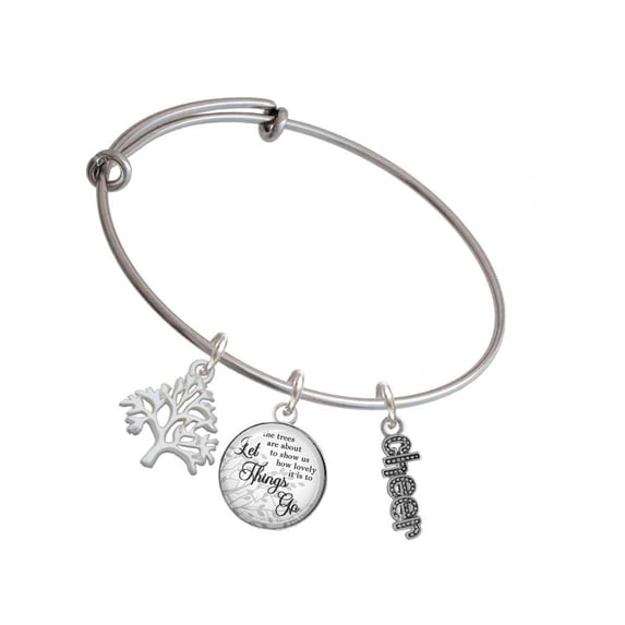 Delight Jewelry Silvertone Beaded ''Cheer'' Silvertone Let Things Go Tree Charm Bangle Bracelet
