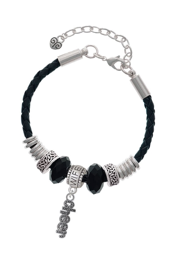 Silvertone Beaded ''Cheer'' Wife Celtic Knot Leather Bead Bracelet, 7"+2" Extender