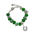 thumbnail image 1 of Delight Jewelry Silvertone Beaded Clear AB Crystal Horseshoe with Good Luck - Green Irish Luck Bead Charm Bracelet, 7.5", 1 of 4