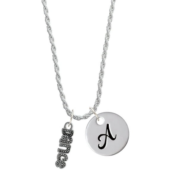 Delight Jewelry Silvertone Beaded ''Dance'' Silvertone Script Initial Disc - A - Charm Necklace, 20"+3"