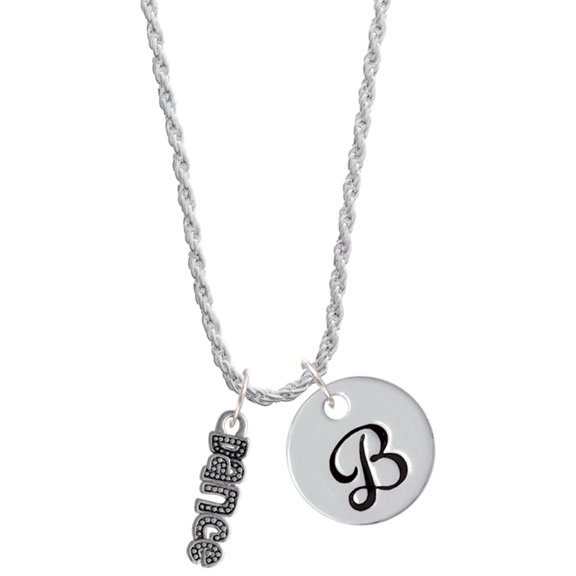 Delight Jewelry Silvertone Beaded ''Dance'' Silvertone Script Initial Disc - B - Charm Necklace, 20"+3"