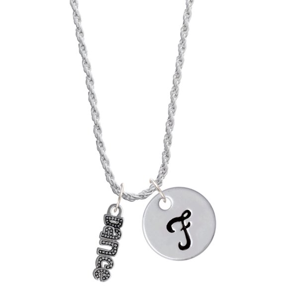 Delight Jewelry Silvertone Beaded ''Dance'' Silvertone Script Initial Disc - F - Charm Necklace, 20"+3"