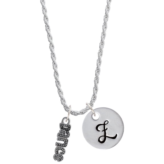 Delight Jewelry Silvertone Beaded ''Dance'' Silvertone Script Initial Disc - Z - Charm Necklace, 20"+3"