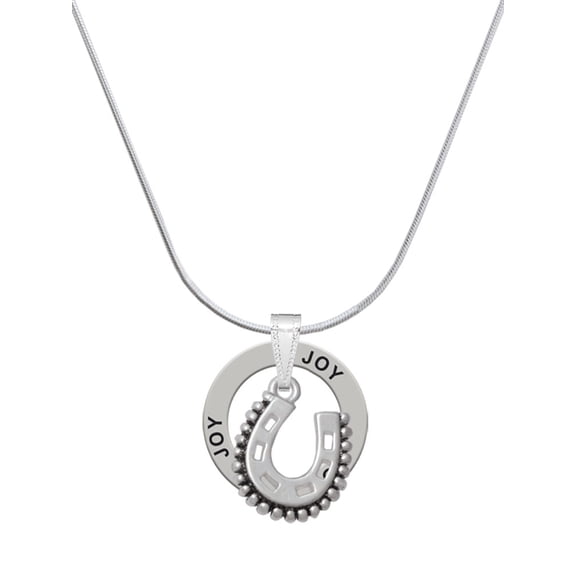 Delight Jewelry Silvertone Beaded Horseshoe Joy Ring Charm Necklace, 18"