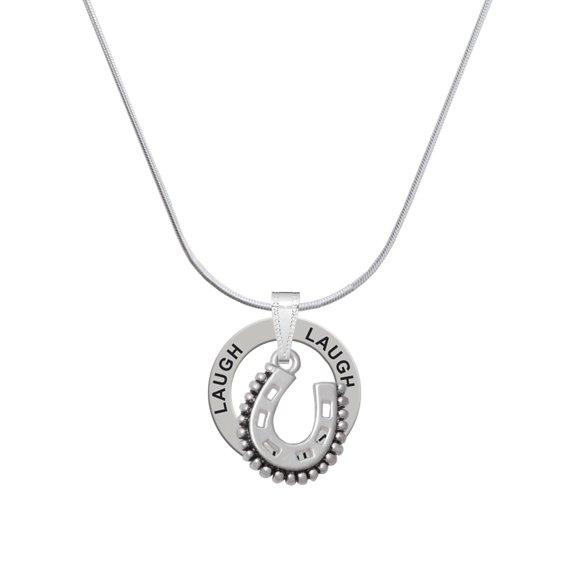 Delight Jewelry Silvertone Beaded Horseshoe Laugh Ring Charm Necklace, 18"