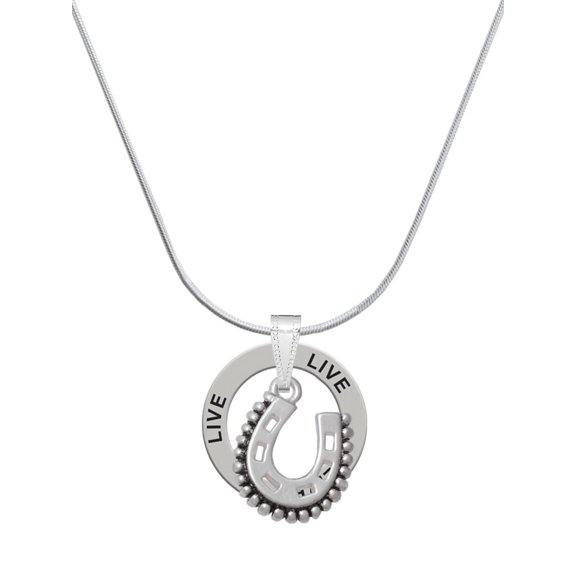 Delight Jewelry Silvertone Beaded Horseshoe Live Ring Charm Necklace, 18"