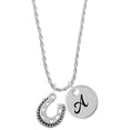 thumbnail image 1 of Delight Jewelry Silvertone Beaded Horseshoe Silvertone Script Initial Disc - A - Charm Necklace, 20"+3", 1 of 4