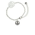thumbnail image 1 of Delight Jewelry Silvertone Beaded Peace Sign Silver-tone Flower Link Chain Bracelet, 6.75"+2" Extender, 1 of 4