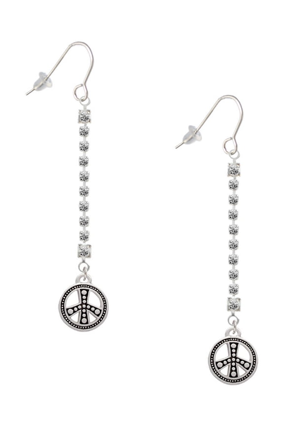 Silvertone Beaded Peace Sign - Silver-tone Long Sparkle Dangle French Earrings