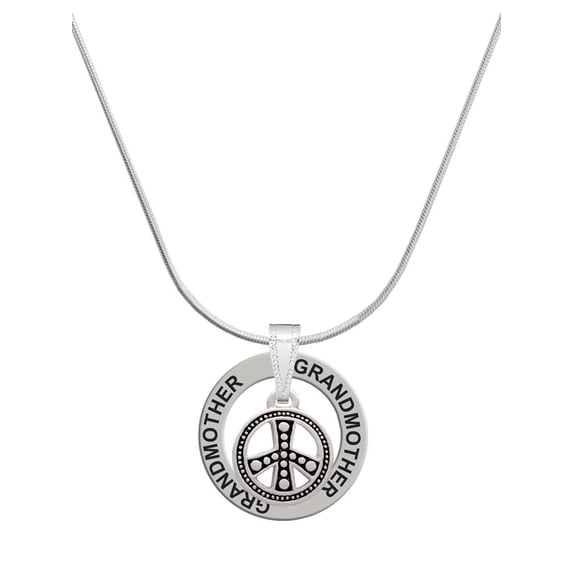 Delight Jewelry Silvertone Beaded Peace Sign Silvertone Grandmother Ring Charm Necklace, 18"