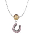 thumbnail image 1 of Delight Jewelry Silvertone Beaded Pink Crystal Horseshoe with Good Luck Mia Monkey Charm Necklace, 1 of 4