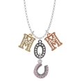 thumbnail image 1 of Delight Jewelry Silvertone Beaded Pink Crystal Horseshoe with Good Luck Multi-Colored Crystal Mom Charm Necklace, 1 of 5