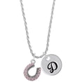 thumbnail image 1 of Delight Jewelry Silvertone Beaded Pink Crystal Horseshoe with Good Luck Silvertone Script Initial Disc - D - Charm Necklace, 20"+3", 1 of 4