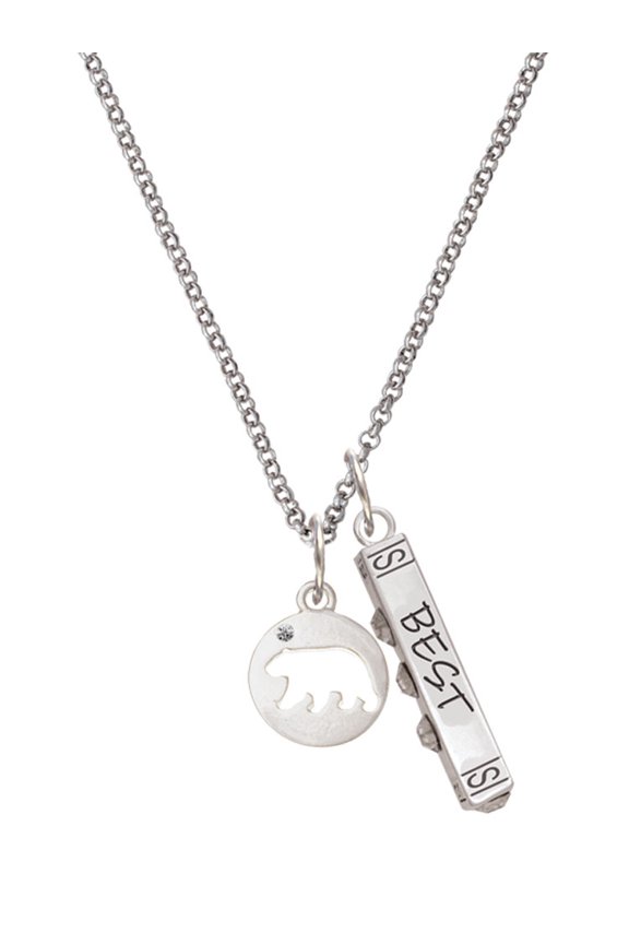 Silvertone Bear Silhouette Silvertone Best Friends Forever Bar Charm Necklace, 23"