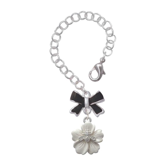 Delight Jewelry Silvertone Bee on White Flower - Silvertone Black Bow Charm Accessory for Tumblers and Thermal Cups