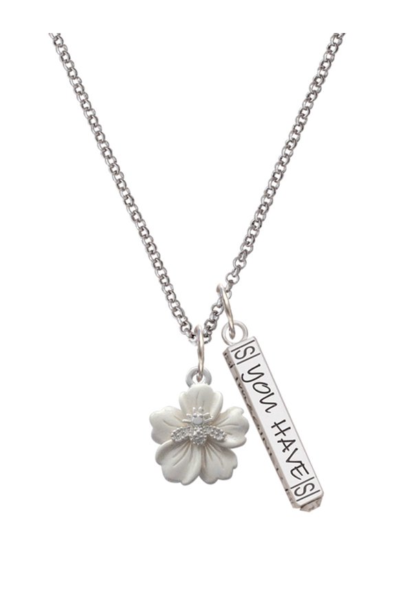 Silvertone Bee on White Flower Silvertone Live the Life You Have Imagined Bar Charm Necklace, 23"