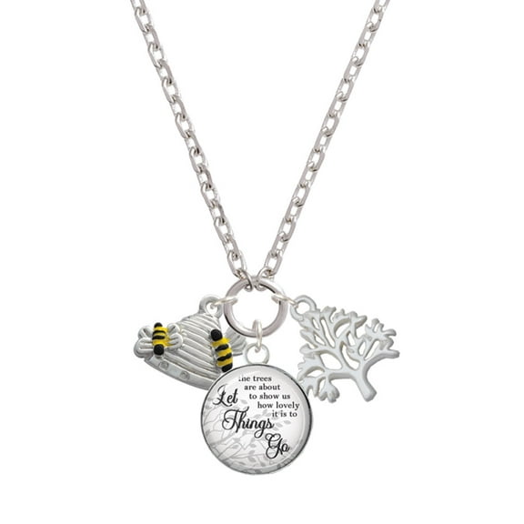 Delight Jewelry Silvertone Beehive with 2 Bumble Bees Let Things Go Fall Zoey Charm Necklace, 28"