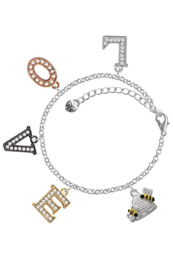 Silvertone Beehive with 2 Bumble Bees Multi-Colored Crystal Love Charm Bracelet