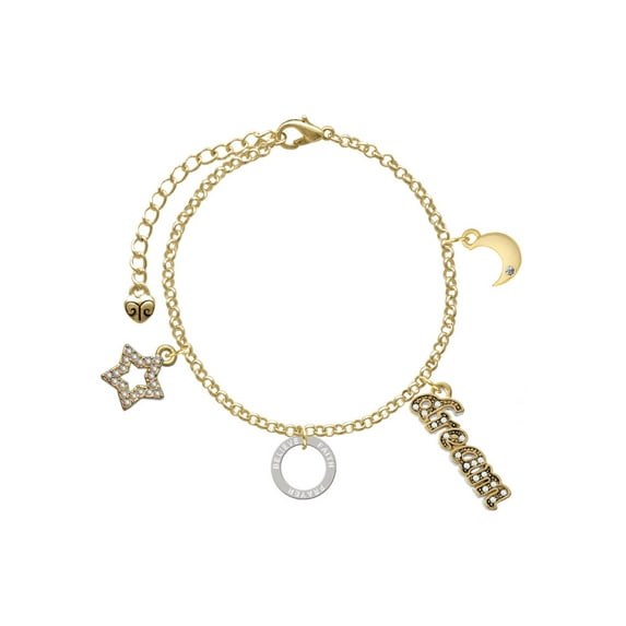Delight Jewelry Silvertone Believe Eternity Ring Goldtone Dream Big Charm Bracelet, 7.5+2" Extender