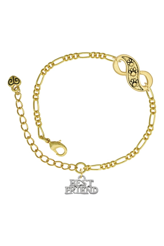 Silvertone Best Friend Gold-tone Paw Infinity Link Chain Bracelet, 6"+2" Extender