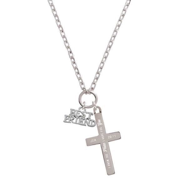 Delight Jewelry Silvertone Best Friend I Have Plans for You Engraved Cross Zoey Necklace, 28"