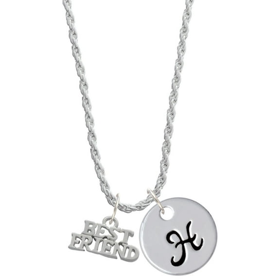 Delight Jewelry Silvertone Best Friend Silvertone Script Initial Disc - H - Charm Necklace, 20"+3"