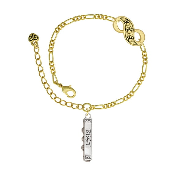 Delight Jewelry Silvertone Best Friends Forever Bar Gold-tone Paw Infinity Link Chain Bracelet, 6"+2" Extender