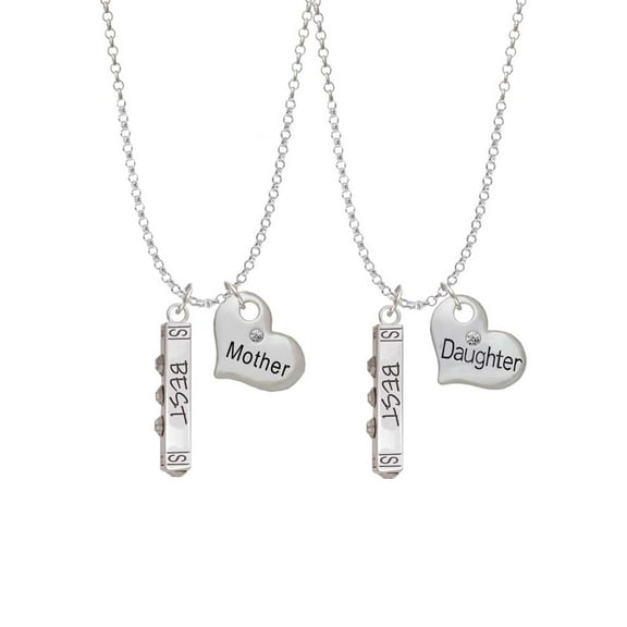 Delight Jewelry Silvertone Best Friends Forever Bar Mother & Daughter Heart Necklaces (Set of 2), 19"+2"
