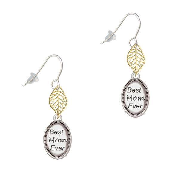 Delight Jewelry Silvertone Best Mom Ever Oval Goldtone Leaf French Earrings