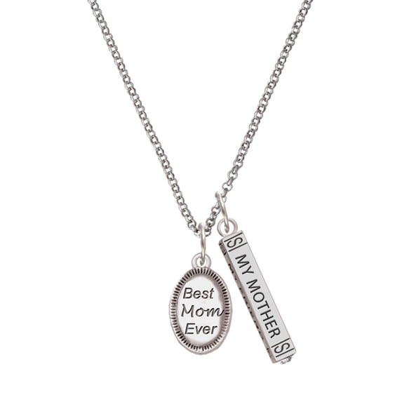 Delight Jewelry Silvertone Best Mom Ever Oval Silvertone Always My Mother Bar Charm Necklace, 23"