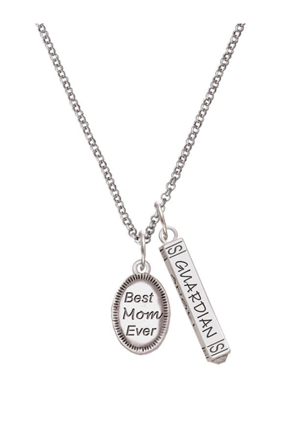Silvertone Best Mom Ever Oval Silvertone Guardian Angel Bar Charm Necklace, 23"