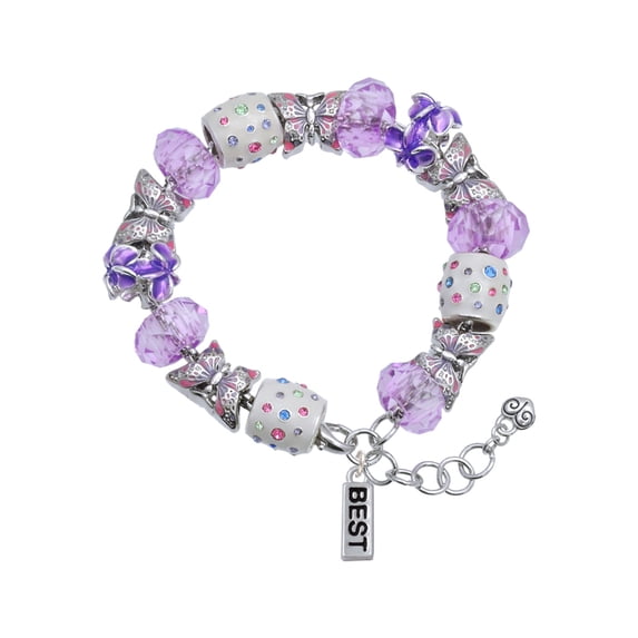 Delight Jewelry Silvertone Best Purple Butterfly Bead Charm Bracelet, 7"+1" Extender
