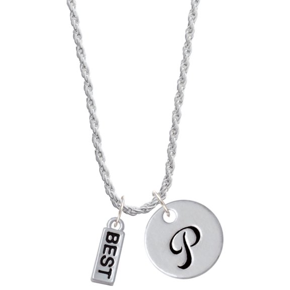 Delight Jewelry Silvertone Best Silvertone Script Initial Disc - P - Charm Necklace, 20"+3"