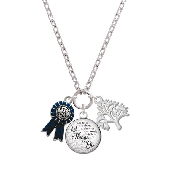 Delight Jewelry Silvertone Best in Show Blue Ribbon Let Things Go Fall Zoey Charm Necklace, 28"
