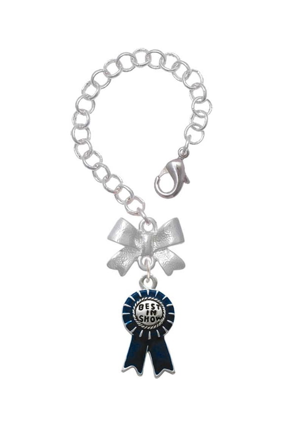 Silvertone Best in Show Blue Ribbon - Silvertone Bow Charm Accessory for Tumblers and Thermal Cups