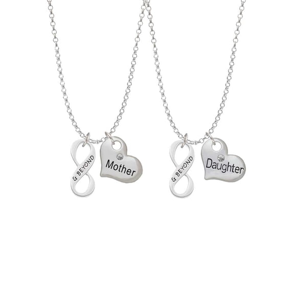 Delight Jewelry Silvertone & Beyond Infinity Sign Mother & Daughter Heart Necklaces (Set of 2), 19"+2"