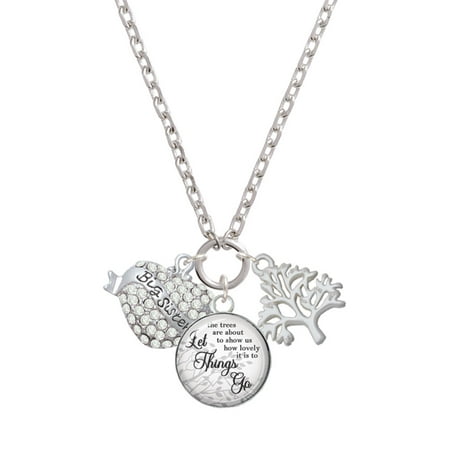 Delight Jewelry Silvertone Big Sister Banner on Clear Crystal Heart Let Things Go Fall Zoey Charm Necklace, 28"