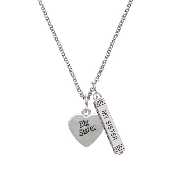 Delight Jewelry Silvertone Big Sister Heart Silvertone Always My Sister Bar Charm Necklace, 23"