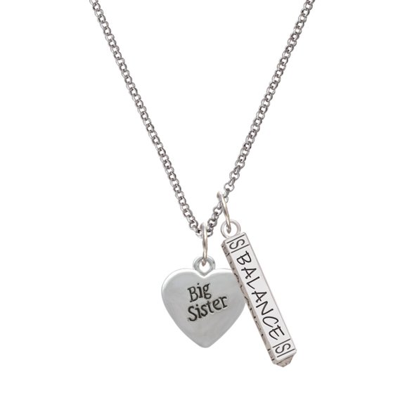 Delight Jewelry Silvertone Big Sister Heart Silvertone Balance Bar Charm Necklace, 23"