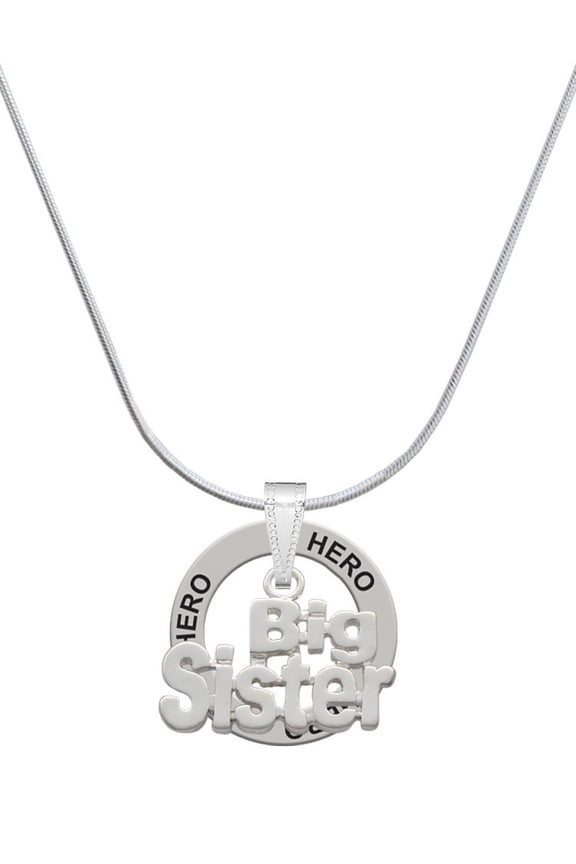 Silvertone Big Sister Hero Ring Charm Necklace, 18"
