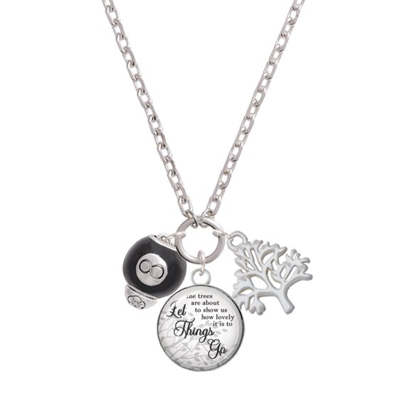 Delight Jewelry Silvertone Black 8 Ball Spinner Let Things Go Fall Zoey Charm Necklace, 28"