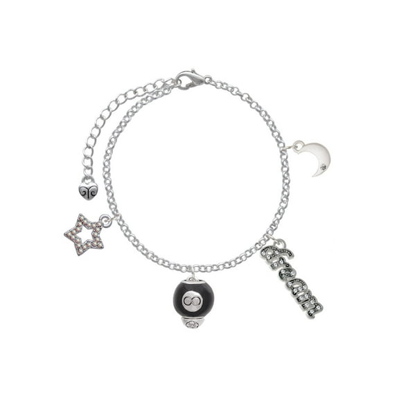 Delight Jewelry Silvertone Black 8 Ball Spinner Silvertone Dream Big Charm Bracelet, 7.5+2" Extender