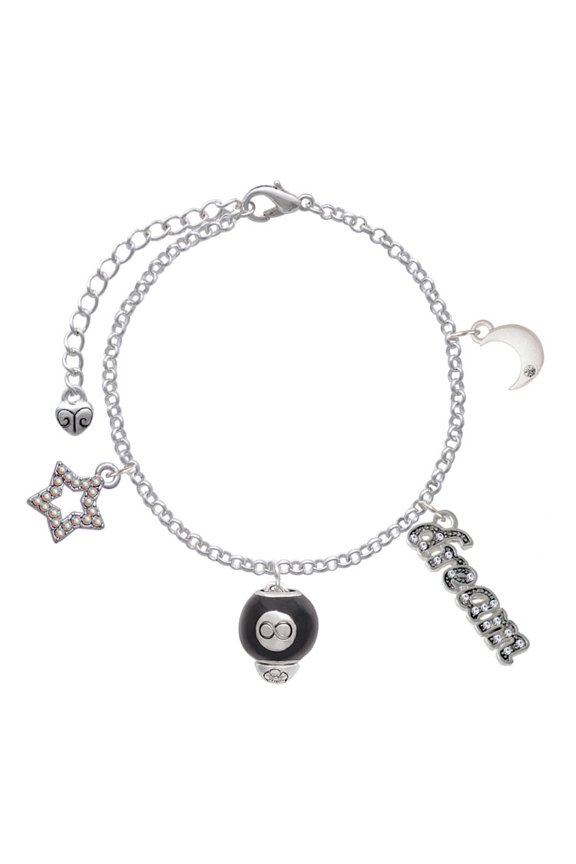 Silvertone Black 8 Ball Spinner Silvertone Dream Big Charm Bracelet, 7.5+2" Extender