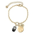 thumbnail image 1 of Delight Jewelry Silvertone Black Baby Shoe with Crystal Strap Goldtone Discover Dream Explore Zoey Charm Bracelet, 6.5+2" Extender, 1 of 1